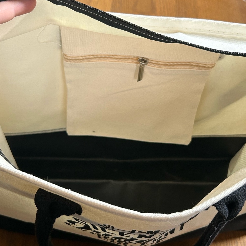 Black and White Canvas Tote Bag with removable shoulder strap - Picture 2 of 6
